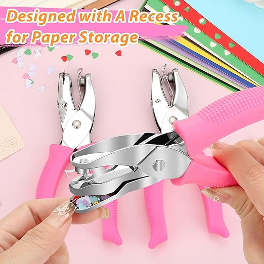 2-Pack Single Hole Punch Kit, Durable Stainless Steel Hole Punchers with 1/4" Heart & Round Punch, Perfect for Scrapbooking, Card Making & DIY Crafts