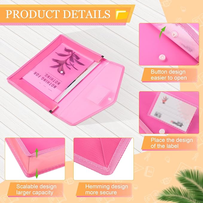 B4 Plastic Expanding File Folders Wallet for School Classroom Envelope File Folder Document Organizer Colorful Receipt Organizer with Snap Closure for Office(Mixed Color,14 Pack)