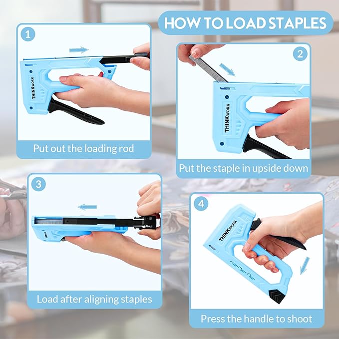 THINKWORK Light Duty Staple Gun - Upholstery Staple Gun for Wood with 1600pcs JT21 Staples 1/4", 5/16", 3/8" and Staple Remover, Fabric Stapler Gun for Crafts, Home Use, Wall, DIY, Lights Decora, Blue