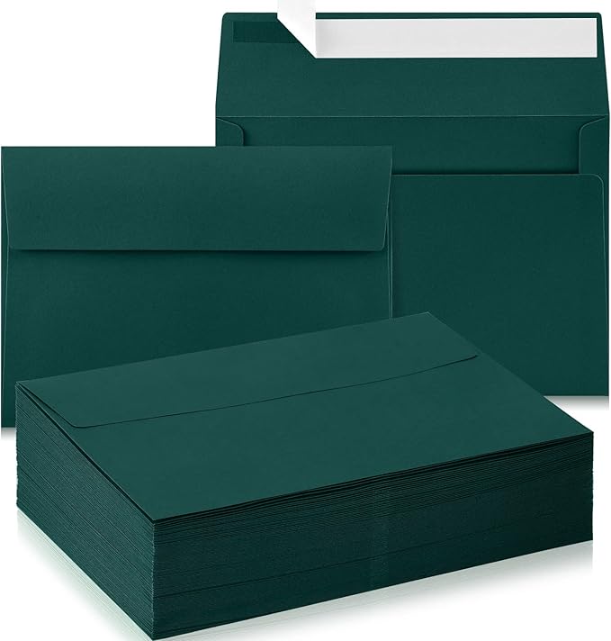 Harloon 100 Pcs A9 Envelopes 5.75 x 8.75 Inch Self Adhesive Wedding Invitation Envelopes Paper Greeting Card Envelopes for Photos Documents Letters Announcements Baby Shower Office (Dark Green)