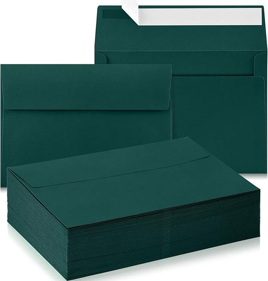 Harloon 100 Pcs A9 Envelopes 5.75 x 8.75 Inch Self Adhesive Wedding Invitation Envelopes Paper Greeting Card Envelopes for Photos Documents Letters Announcements Baby Shower Office (Dark Green)