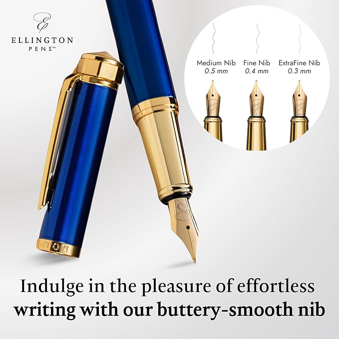 Ellington Pens Luxury Fountain Pen Set - Extra Fine Nib - Includes 3 Ink Cartridges, Refillable Ink Converter, Gift Box- Fountain Pens For Writing, Calligraphy, Journaling, Sketching (The Nautilus)