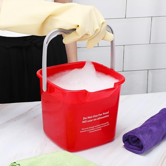 6 Pcs 6 Quart Cleaning Bucket Small Sanitizing Square Bucket Detergent Pail for Home Commercial Restaurant Kitchen Office School(Red)