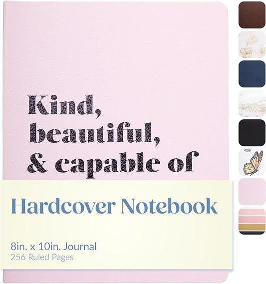 Eccolo Large Lined Journal Notebook, Flexible Cover, Writing Journal, 256 Ruled White Pages, Ribbon Bookmark, Lay Flat, Desk Size for Work or School, Beautiful & Capable (Pink, 8x10 inches)