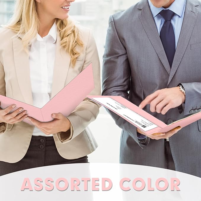 Two Pocket Folders, PANDRI 50 Pack 2 Pocket Folders, Letter Size Paper File Folder for School Office Home Business, Pink