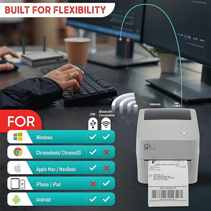 Arkscan 2054K-AP Auto Peel Shipping Label Printer, Separate Label from Backsheet Automatically, Print on Windows Mac Chromebook via USB, Print Wireless for BT on Windows ONLY, UPS USPS FedEx
