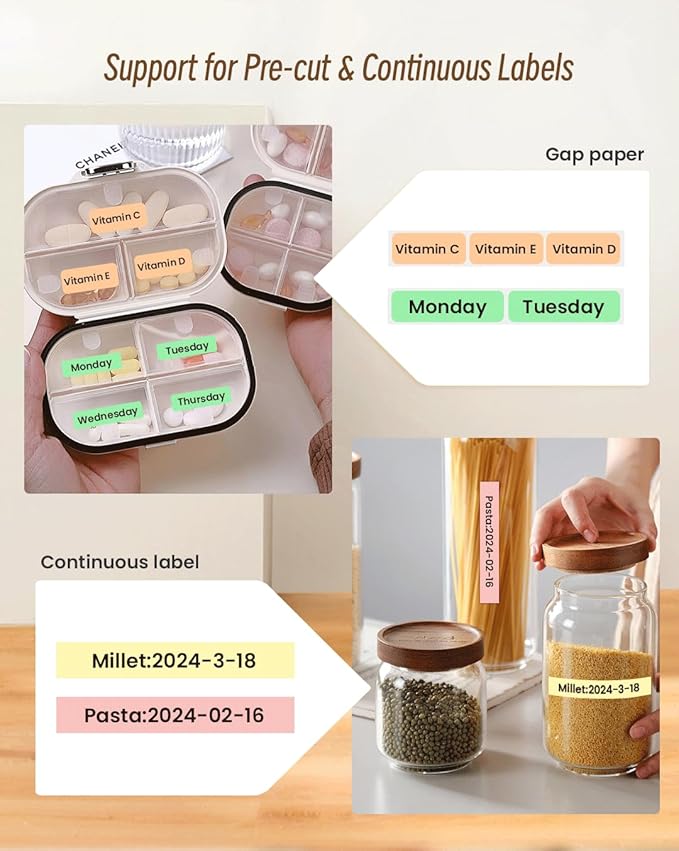 vretti Label Maker Machine with Tape, Mini Label Maker, Easy to use, Suitable for Multi-Types of Labels, A Good Home Helper,Clearly Prints for Organizing Office, Home, Kitchen, Schooll(Brown)