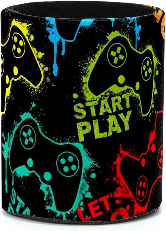 PVC Leather Circular Pen Holder for Desk Abstract Colorful Joystick Game. Pencil Organizer Holder Makeup Brush Holder with Flannel Lining Office Desk Organizer