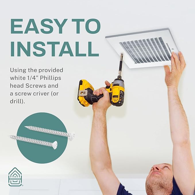 Ceiling Register - Air Vent Covers for Home Ceiling or Wall - 12X6 Inch (Duct Opening) 2-Way White Grille Register Cover with Adjustable Damper for HVAC Heat and Cold Air Conditioner
