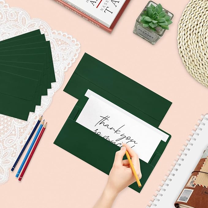 100 Pack #10 Business Envelopes, Dark Green Standard Envelopes Self Seal, Letter Size Mailing Envelopes for Checks Letters Invoices Statements Christmas Birthday Graduation Wedding, 4 1/8 x 9 1/2 Inch