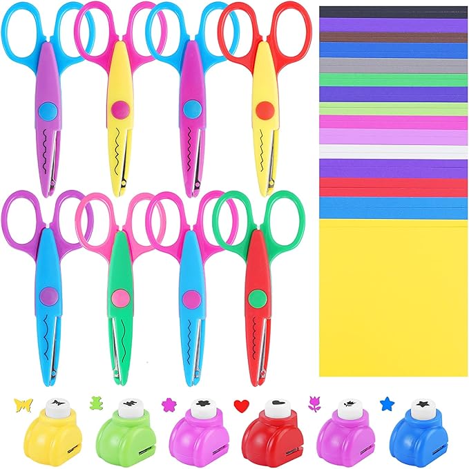 UCEC 42 Pack Craft Scissors Decorative Edge, Hole Punch Shapes Craft, Cardstock Paper for DIY Art, Crafts, Scrapbook, Card Making, School Supplies