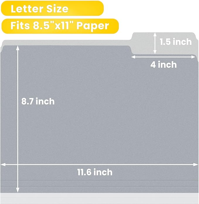 SUNEE File Folders, 18 Pack Manilla Folders 8.5 x 11, Colored Folders Office Organization Home School Folder for Documents Files Paper,Gray Colors