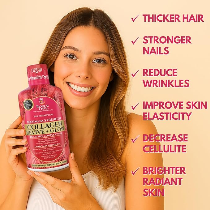 Liquid Collagen Glow for Women & Men | 5000mg VERISOL Collagen Peptides + 12500mcg Biotin | Clinically Tested for Thicker Hair, Brighter Skin, Wrinkles & Stronger Nails | 32 Serv