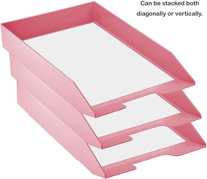 Acrimet Stackable Letter Tray Front Load, Letter Size, Plastic, Solid Pink Color, 1 Unit