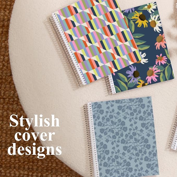 Erin Condren 8.5” x 11” Lined Spiral Notebook, College-Ruled Layout with 80 Lb. Paper, Daisy Blooms Cover, 160 Lined Notebook Pages, Platinum Coil, Stickers Included