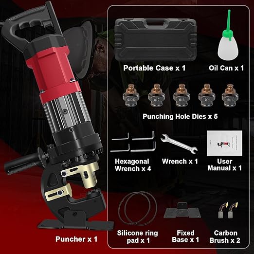 1400W Electric Hydraulic Hole Punch for Metal,Steel Hole Punch Heavy Duty Hydraulic Hole Puncher,Electric Punching Machine with 5 Dies - Precise Drilling for Aluminum Copper Plate Angle Iron,MHP-20