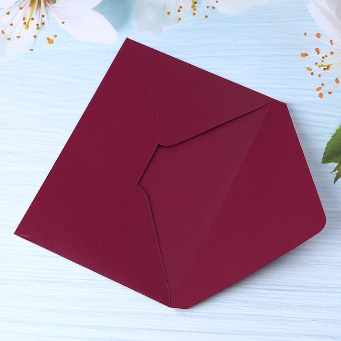 PONATIA 50 PCS/Pack A7 Envelopes, 5.25 x 7.5'' Shiny Burgundy Envelope, 5x7'' envelopes Perfect for Wedding Invitation Cards, Greenting Card, Christmas Gift Cards Envelopes
