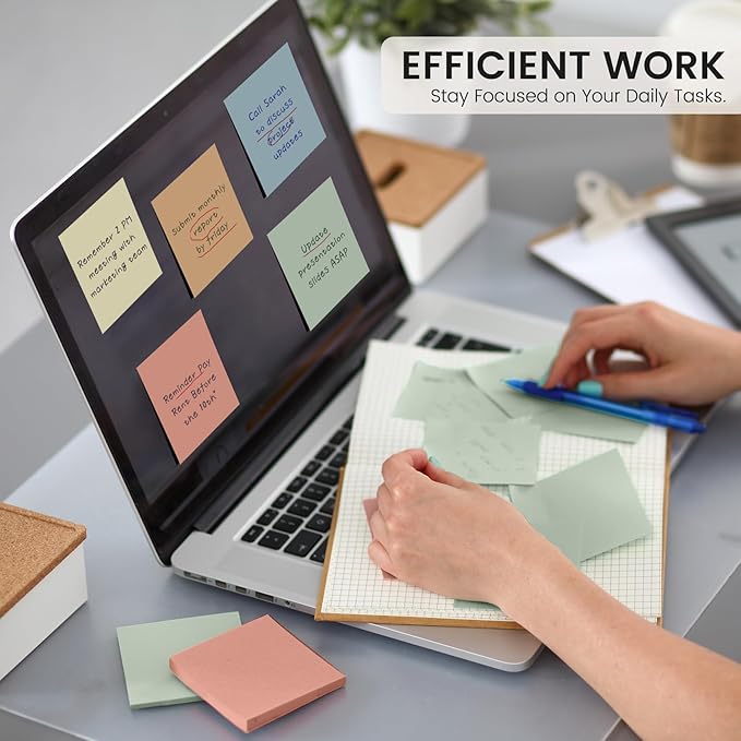 Sticky Notes, 12 Pads, 3x3 inches, Aesthetic Vintage Self-Sticky Note Pads, Ideal for Office, Study, and Daily Life Organization - Neutral Colors