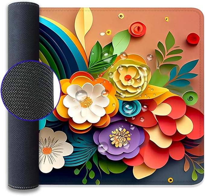 Rainbow Spring Flowers Desk Pad Mouse Pad,Floral Prints Extended Large Gaming Mouse Mat with Stitched Edges,Non-Slip Waterproof Rubber Base Mousepad for Office Work Home Desk Mat(27.5X11.8 in)