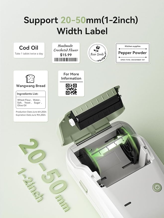NIIMBOT B1 Label Maker, Bluetooth Portable Thermal Printer Machine with Large Waterproof Tape and Multiple Templates for Small Business,Office,Home,School, 2 Inch (Green, 1 Printer+1 Roll Label)