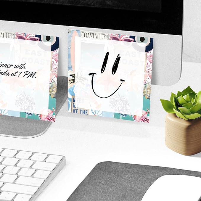 Sticky Notes, 2 Pads, 3x3 inches, Cute Colorful Fun Self-Stick Note Pads, Easy Post, Strong Adhesive Notepad Beach Collage Blue