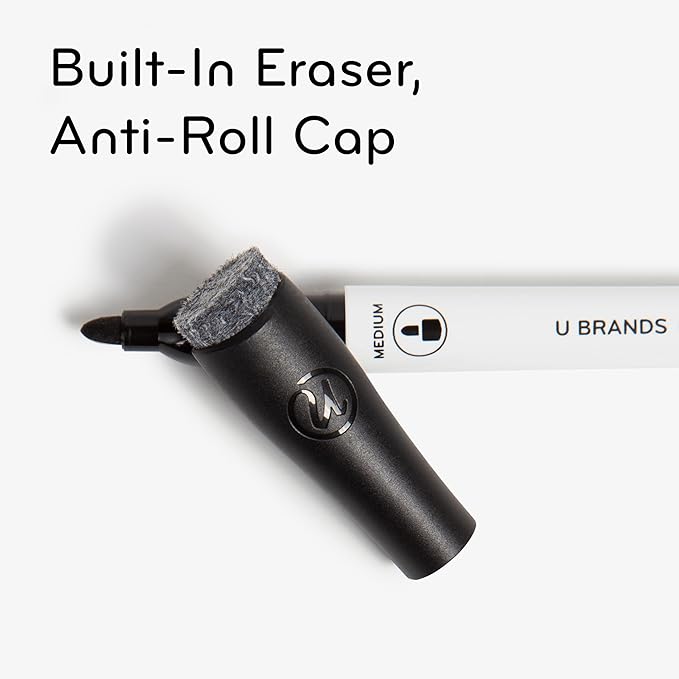 U Brands Low-Odor Dry Erase Markers With Erasers, Set of 10, Assorted Colors, Medium (2mm) Point (Pack of 2)