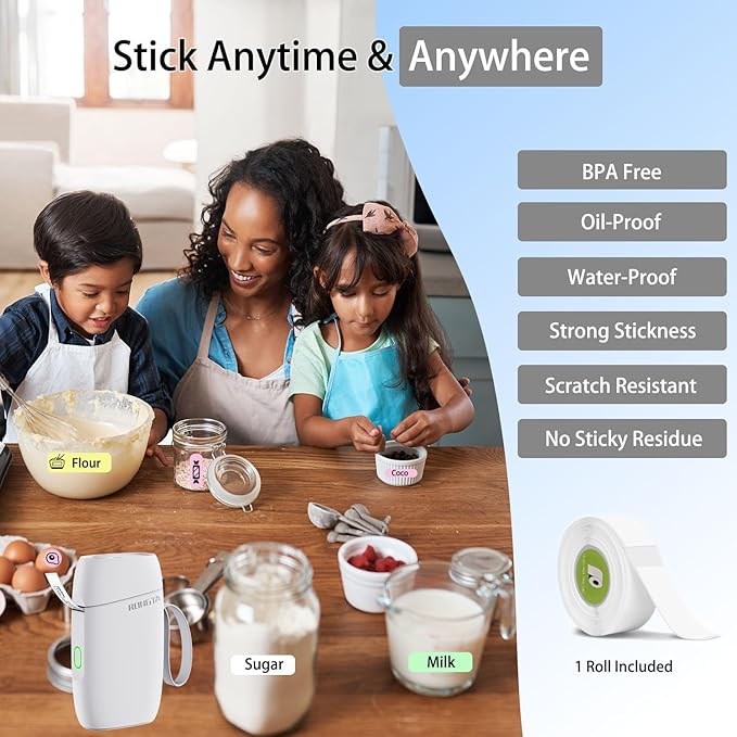 Rongta Bluetooth Label Maker Machine with Tape, Portable Mini Label Printer Wireless Thermal Handheld Sticker Makers Mini Label Makers with Multiple Templates for Organizing Office Home School(White)