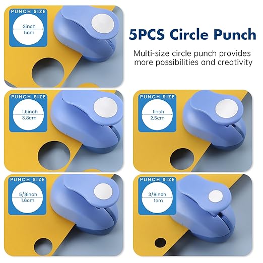 LOONENG 3/8inch, 5/8inch, 1inch, 1.5inch, 2inch Circle Punch Set, 5 Different Size Circle Hole Punch for Scrapbooking, Card Making, DIY Photo Albums, Gift Tags, Homemade Confetti