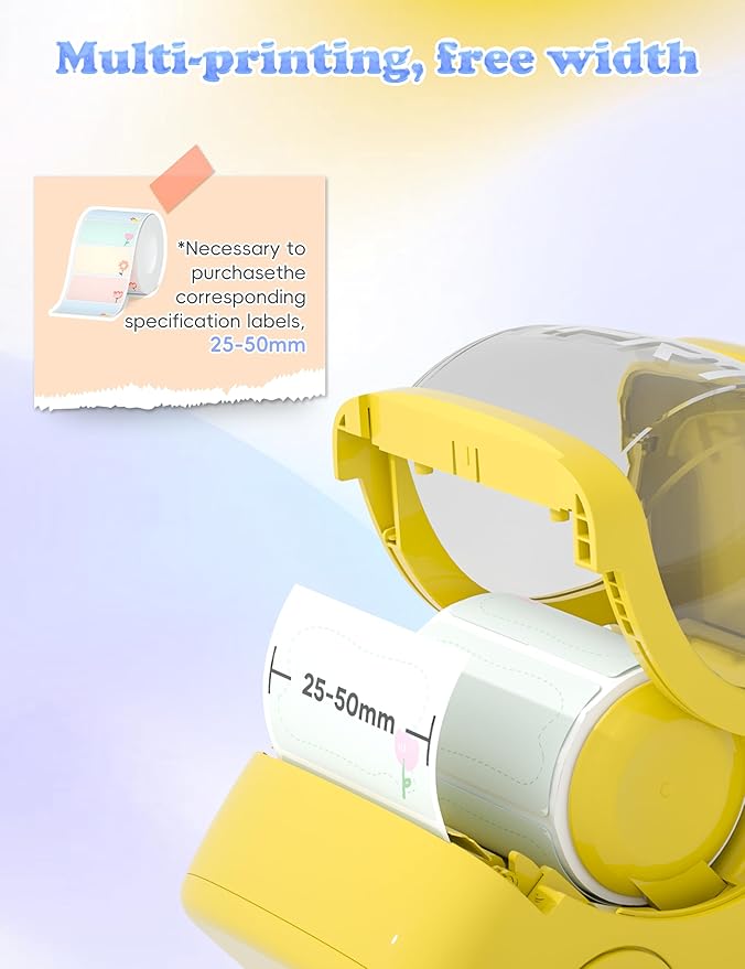 HPRT NEW1 Label Maker - Bluetooth Label Make Machine with 1 Roll Tape Portable Thermal Printer for iPhone&Andriod, Yellow