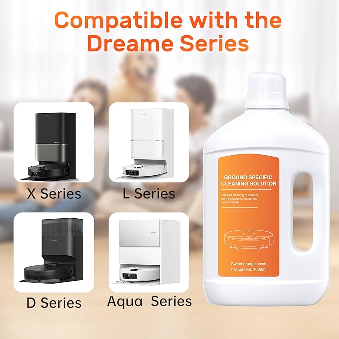 Nukisa Orange Floor Cleaning Solution 1L Compatible with Dreame Wet & Dry Vacuum and Robot， Residue & Streak Free,Suitable for All Robot Vacuum Cleaners and Wireless Wet Dry Dual-Use Vacuum Cleaners