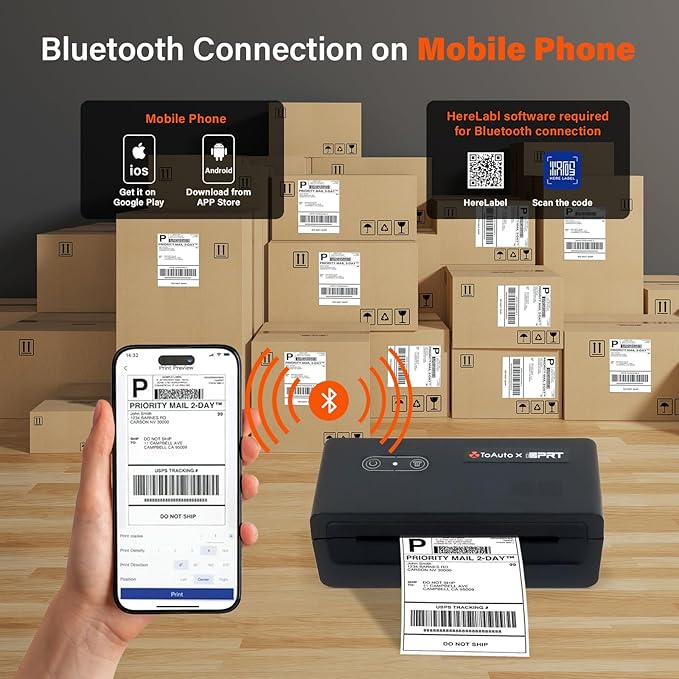 TOAUTO x iDPRT Bluetooth Thermal Label Printer, 4x6 Wireless Shipping Label Printer for Small Business, Office, Compatible with Android, iPhone, Windows, MacOS – Works with Amazon, Ebay, FedEx, DHL