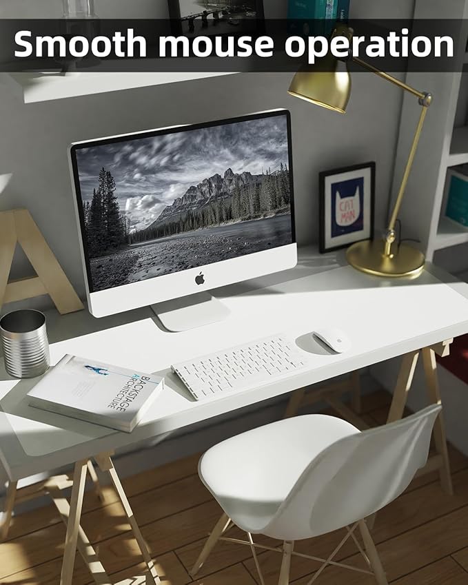 Leather Desk Pad Protector, Large Desk Mat, Mouse Pad, Non-Slip PU Leather Desk Blotter,Desk Cover mat,Desk mat for Keyboard and Mouse,Mat for Office&Home (White, 48" x 17")