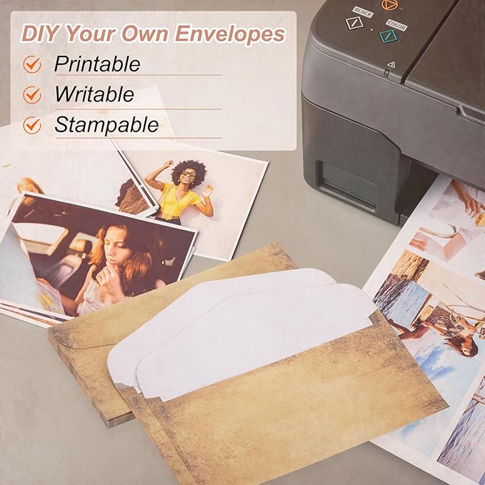 MECCANIXITY 48 Packs Envelopes Vintage Stationery Light Brown Spots Stationery Old Fashion Paper for Letter Writing, Invitations, Wedding-9 x 4 Inch