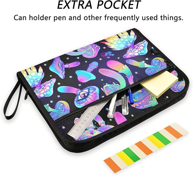 Gredecor 13 Pockets File Folder Organizer A4/Letter Water Resistant Hippie Boho Magic Mushrooms Document Bag with Zipper Filing Folder Expanding File Pouch Storage for School Office