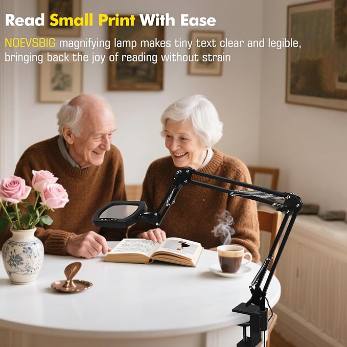 Magnifying Glass with Light Square Magnifier Desk Lamp 10X Close Up Work for Desktop Bench Crafting, Reading, Sewing, Ultra Long Swing Arm 3-Section, 5 Color Modes Design Rectangle Head Controller