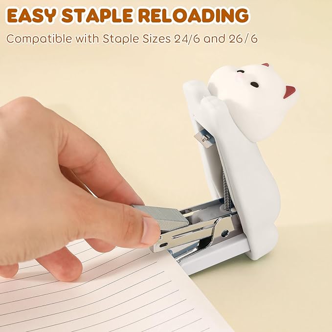 Honagu Mini Cute Animal Stapler with Staples, Cartoon Stereoscopic Silicone (PVC) Stapler, Labor-Saving Office Supplies for Students Kids (White Puppy)