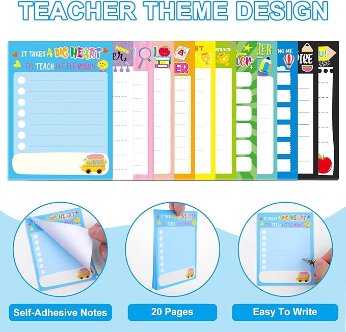 24 Pcs Teacher Appreciation Notepad Sets Memo Notepads Cute Sticky Notes School Appreciation Gift