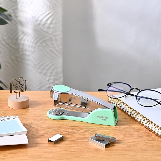 Temiary Metal Desktop Stapler with 2000 Staples Standard, 25 Sheet Capacity, Jam Free, Reduced Effort, for Desk Classroom Office Supplies (Green)