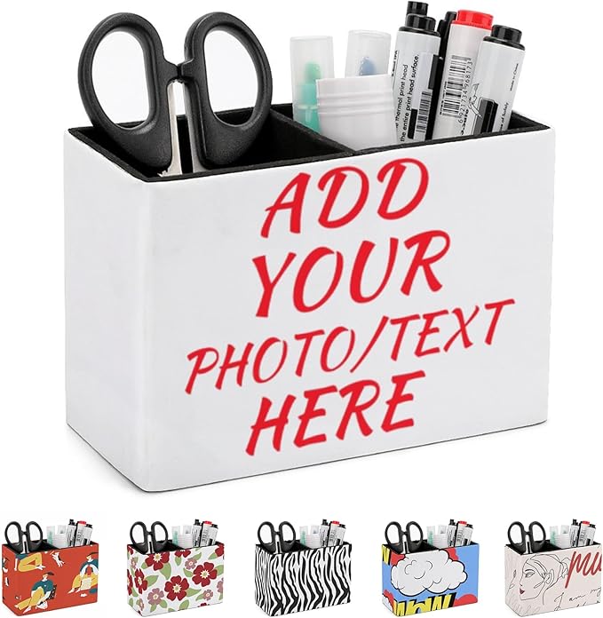 Custom Leather Pen Holder - Personalized Office & Home Storage Box with Logo, Text & Picture (Desk Pen Organizer)