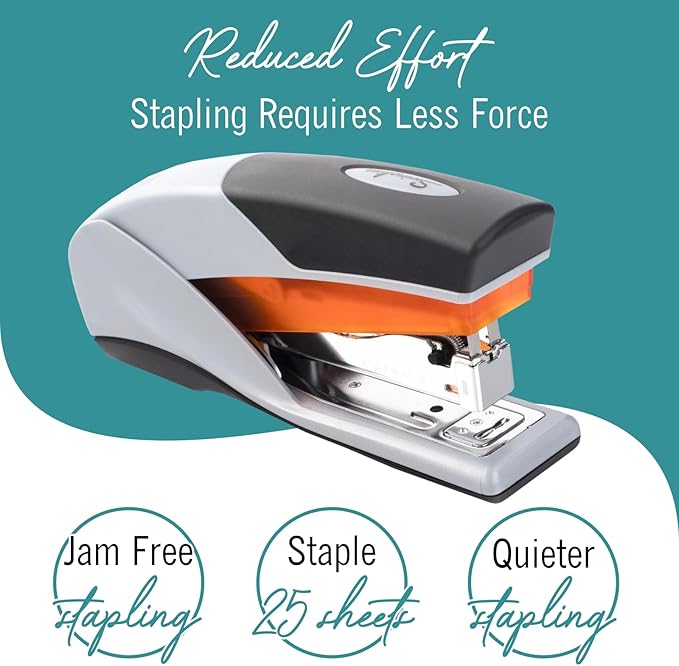 Staplers for Desk, Heavy Duty Stapler 25 Sheet Capacity, with 2 Pk Staples, Staple Remover - Optima 25, Jam Free, Reduced Effort, Soft Grip Stapler for Desk Gift Bundle