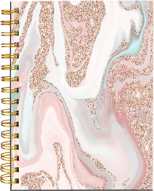 iampanda Spiral Journal Notebook,Strong Twin-Wire Binding with Premium Paper for Girl Women,60 Sheets A5 College Ruled Notebook/Journal,Perfect for School Office Home Gifts,Modern Rose Gold Glitter