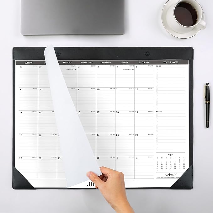 Nekmit Large Desk Calendar 2025-2026 with PU Faux Leather Desktop Mat, Runs From July 2025 - June 2026, Big Desk Pad Calendar 21 x 16 1/2 Inches for Home and Office