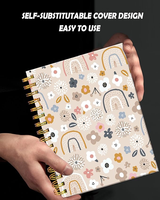 Spiral Journal Notebook for Women,A5 College Ruled Notebooks 6"x 8.4", 120 Pages Lined Journal with Premium Thick Paper,Perfect for School Office Home Gifts(cute floral rainbow)