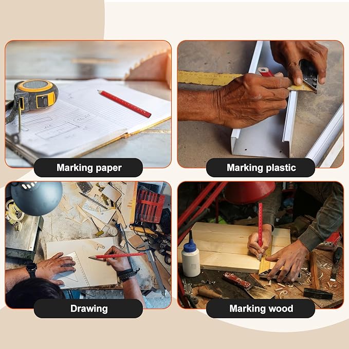 100 Pcs Carpenter Pencils,Construction Pencils with Printed Ruler,Flat Octagonal Hard Black Carpenter Pencil for Woodworking Marking Construction Plans