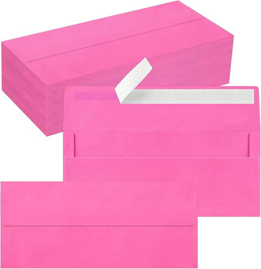 100 Pack #10 Business Envelopes, Self Seal Standard Hot Pink Envelopes for Secure Business & Legal Mailing, Office, Checks, Letter, Invoices, 4 1/8 x 9 1/2 Inches