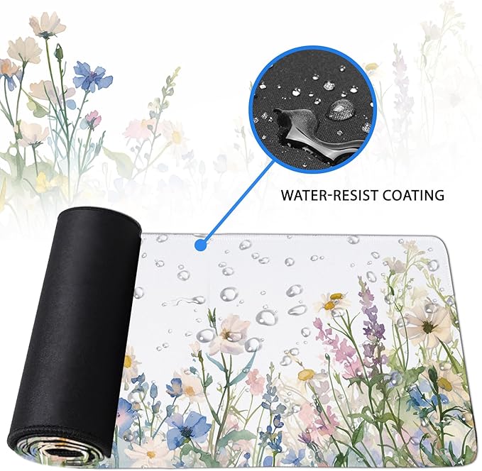 Flower Mouse Pad Large, Gaming Mousepads, Full Bloom ElegantFloral Computer Desk Pad with Stitched Edges Non Slip, Birthday Gifts for Women, Desktop Decor Mat for Keyboard and Mouse 11.8”x 31.4” XL