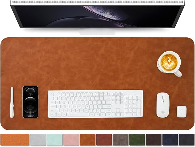 Distressed Leather Desk Mat - Non-Slip PU Desk Pad for Office and Home - Desk Organization and Accessories - Ideal for Large Mouse Pad and Desk Mats on Top of Desks(Tan,36"x 17")