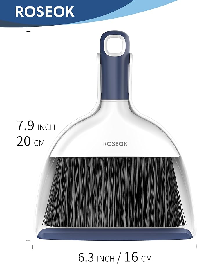 ROSEOK Mini Broom and Dustpan Set for Cleaning, Compact Desktop Dustpan with Brush for Kitchen Counter, Office, Car, Navy Blue, 1 Pack