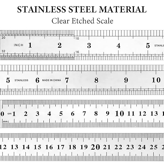 Macarrie 30-Piece Metal Ruler Set - 12 Inch Stainless Steel Rulers with Imperial & Metric Measurements, Etched Markers for School, Classroom, Home Office