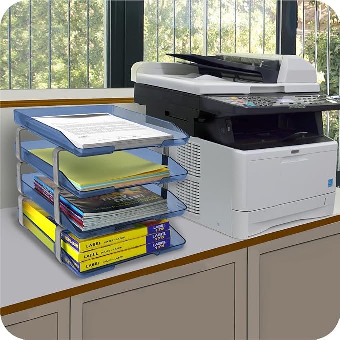 Acrimet Traditional 4 Tier Letter Tray, Front Load Design, A4 Letter Size, Desktop Organizer (Plastic) (Clear Blue Color)